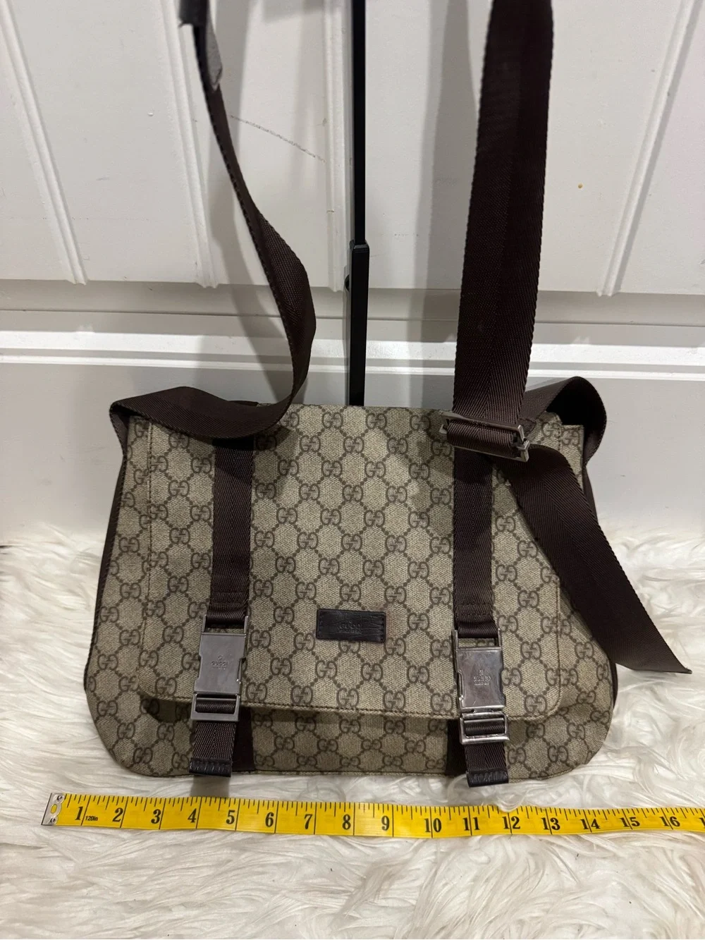 Gucci Beige and Brown Monogram Messenger Bag